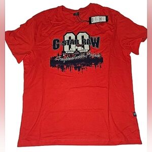 G Star Raw Denim Spell Out Short Sleeve T-Shirt Red Cotton L
